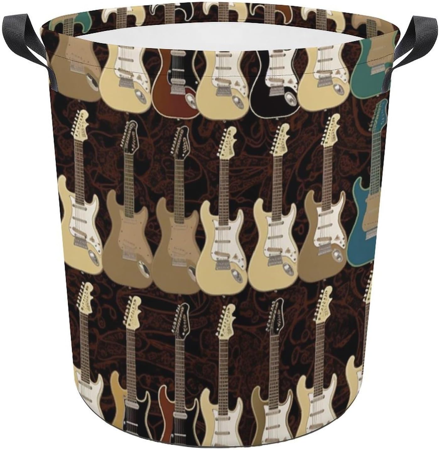 Art Guitar Pattern Laundry Basket Foldable Oxford Cloth Laundry Hamper Tote Bag Clothes Toy Storage Bucket For Bathroom Laundry Bedroom 44x35cm