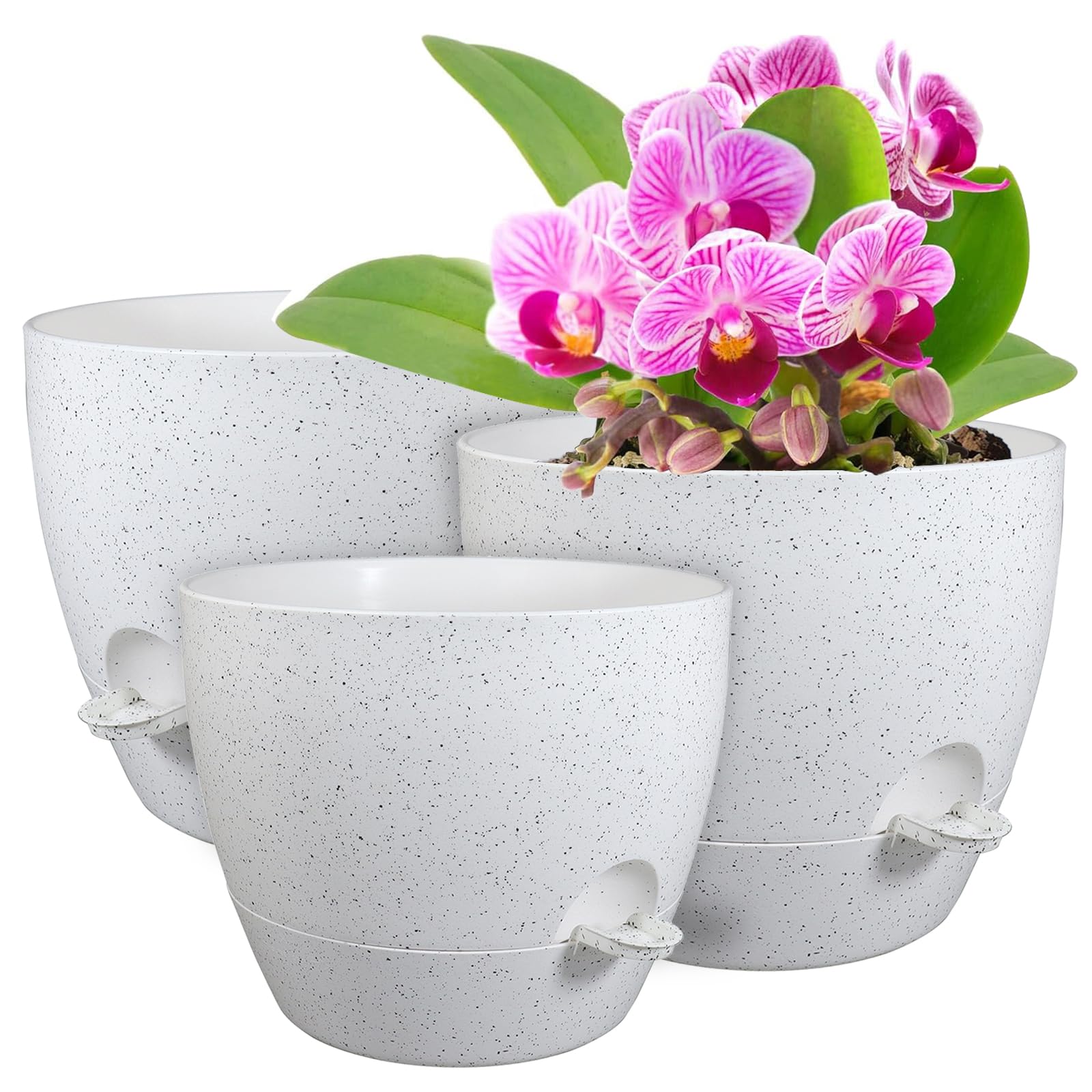 Macetas grandes de riego automático de 12/10/9 pulgadas, macetas con agujeros de drenaje de malla para plantas de jardín de interior y exterior, macetas con depósito profundo, juego de 3 macetas de