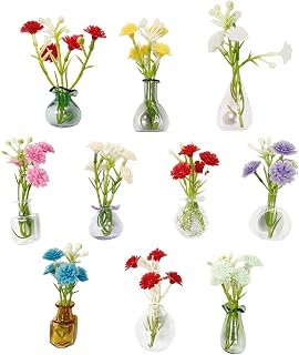 Mini Bud Vases Magnetic for Fridge – Cute 3D Creative Tiny Glass Flower Vase Magnets for Refrigerator, Kitchen, Locker, Office & Gift Ideas (10pcs)