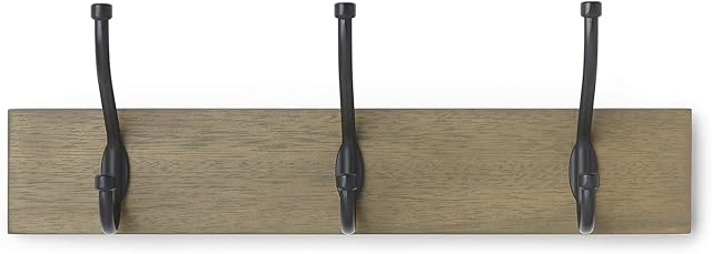 Amazon Basics Wood Wall Mounted Standard Coat Rack - 3 Hook, 34 cm, Large wood
