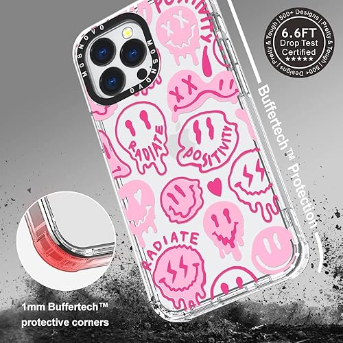 Miniatura 5 de MOSNOVO Funda para iPhone 13 Pro, positividad de goteo rosa que irradia sonrisas impacto Buffertech transparente a prueba de golpes, funda de TPU