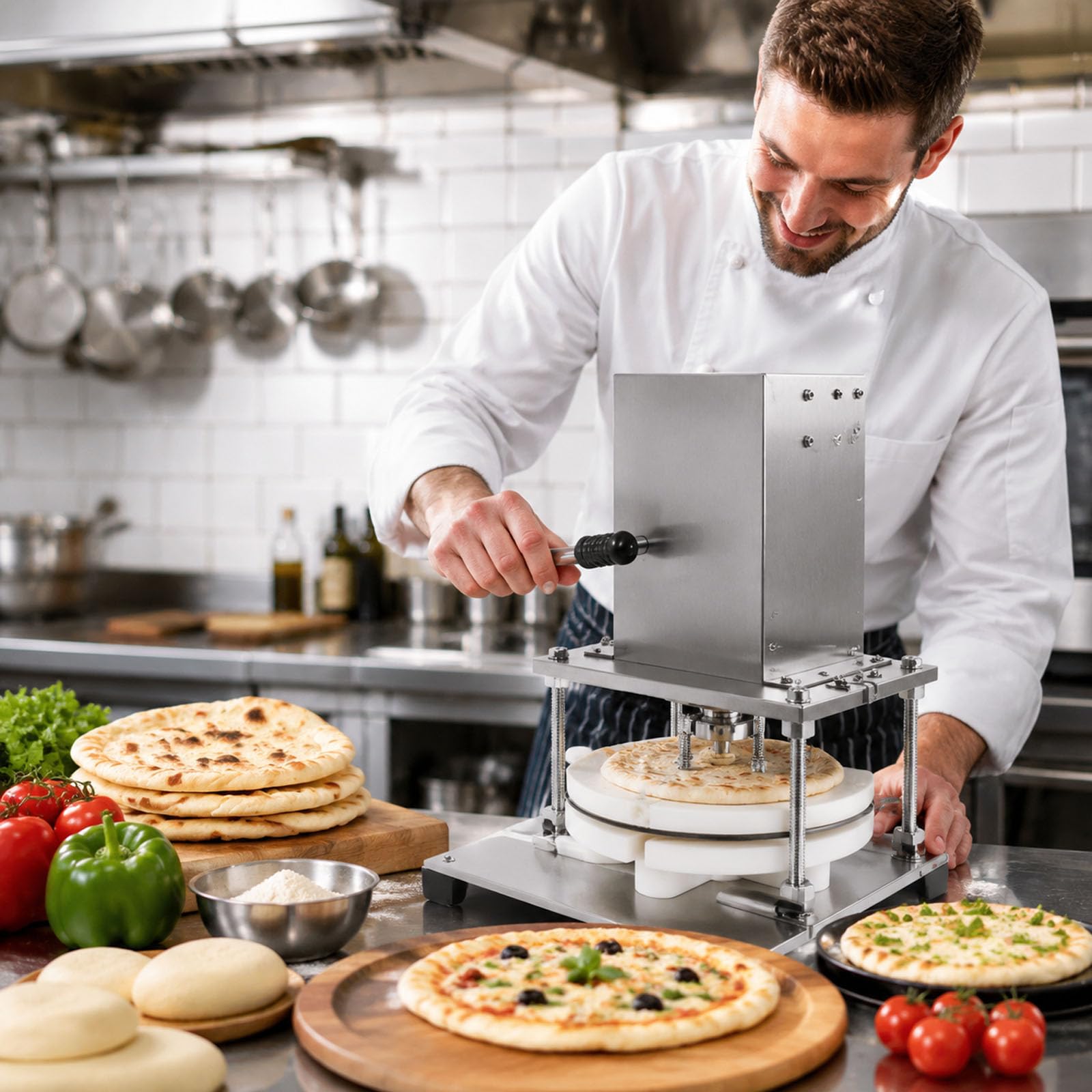 Maszyna do wyciskania ciasta na pizzę 8,6" Electric, Automatyczna maszynka do ciasta ze stali nierdzewnej, 400 szt./h, Maszynka do makaronu do piekarni, użytku domowego i komercyjnego