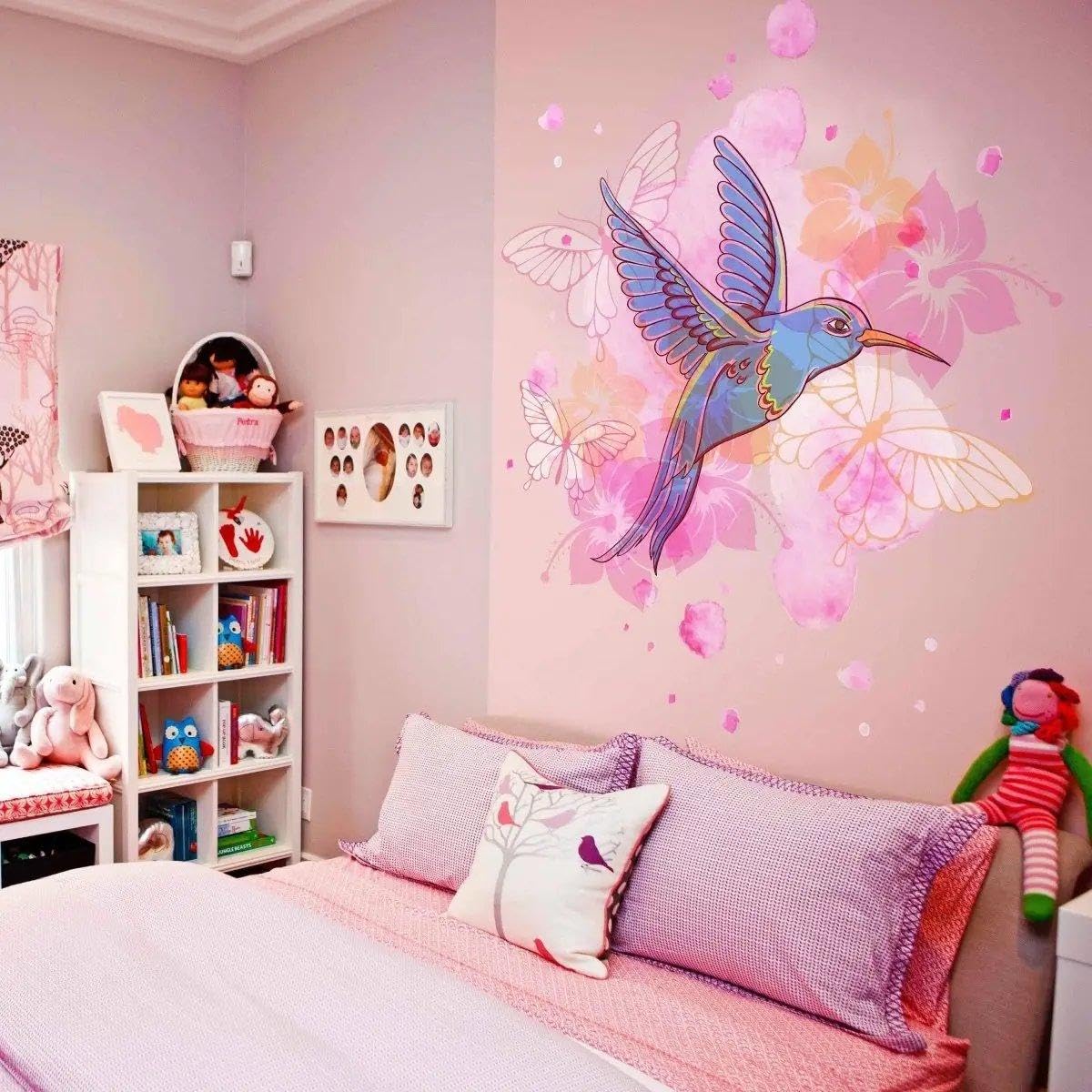 Adhesivo de vinilo colorido para pared con diseño de colibrí: añade encanto a la decoración de tu hogar, 21 x 24 pulgadas, mate