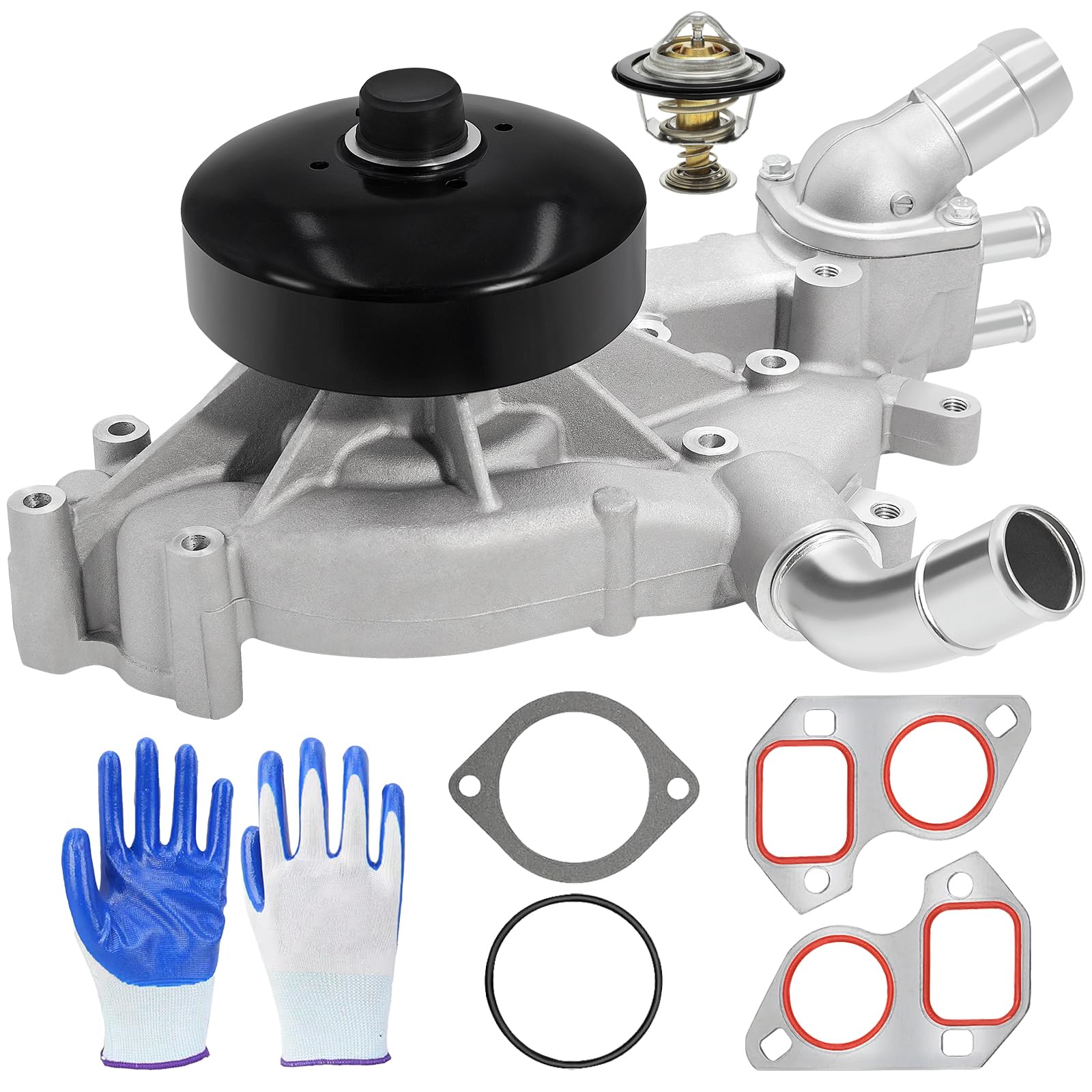 Photo 1 of Jkorkm AW5104 Water Pump with Thermostat for 4.8 5.3 6.0 1999-2006 Chevy Silverado Tahoe Suburban GMC Sierra Yukon Cadillac Buick Hummer Isuzu Saab Replace# AW5087 252-845 12456113 12458935