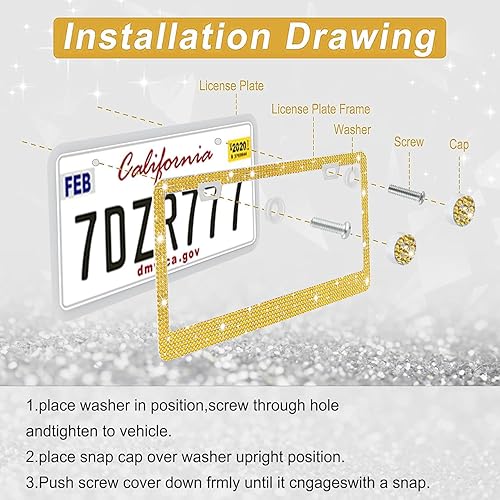 Vista 57 de Amiss Marco de matrícula brillante para mujer, 2 unidades de diamantes de imitación hechos a mano de cristal de acero inoxidable de alta calidad