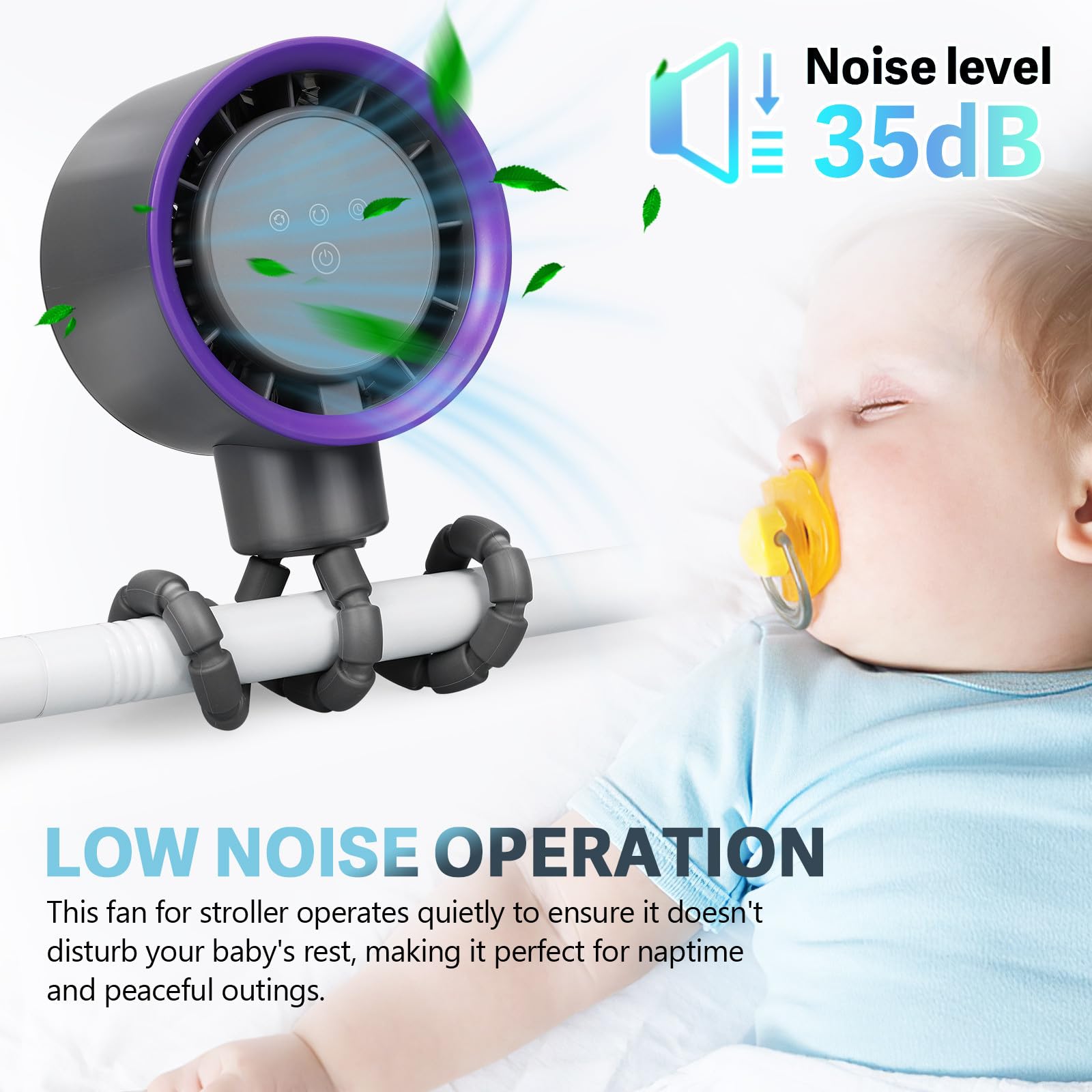 Ventilatore per Passeggino con Clip, Testa Orientabile, Abs | Festa Estiva, Funzionamento Silenzioso con Griglia di Sicurezza, Uso su Tavolo per Casa e Nanna