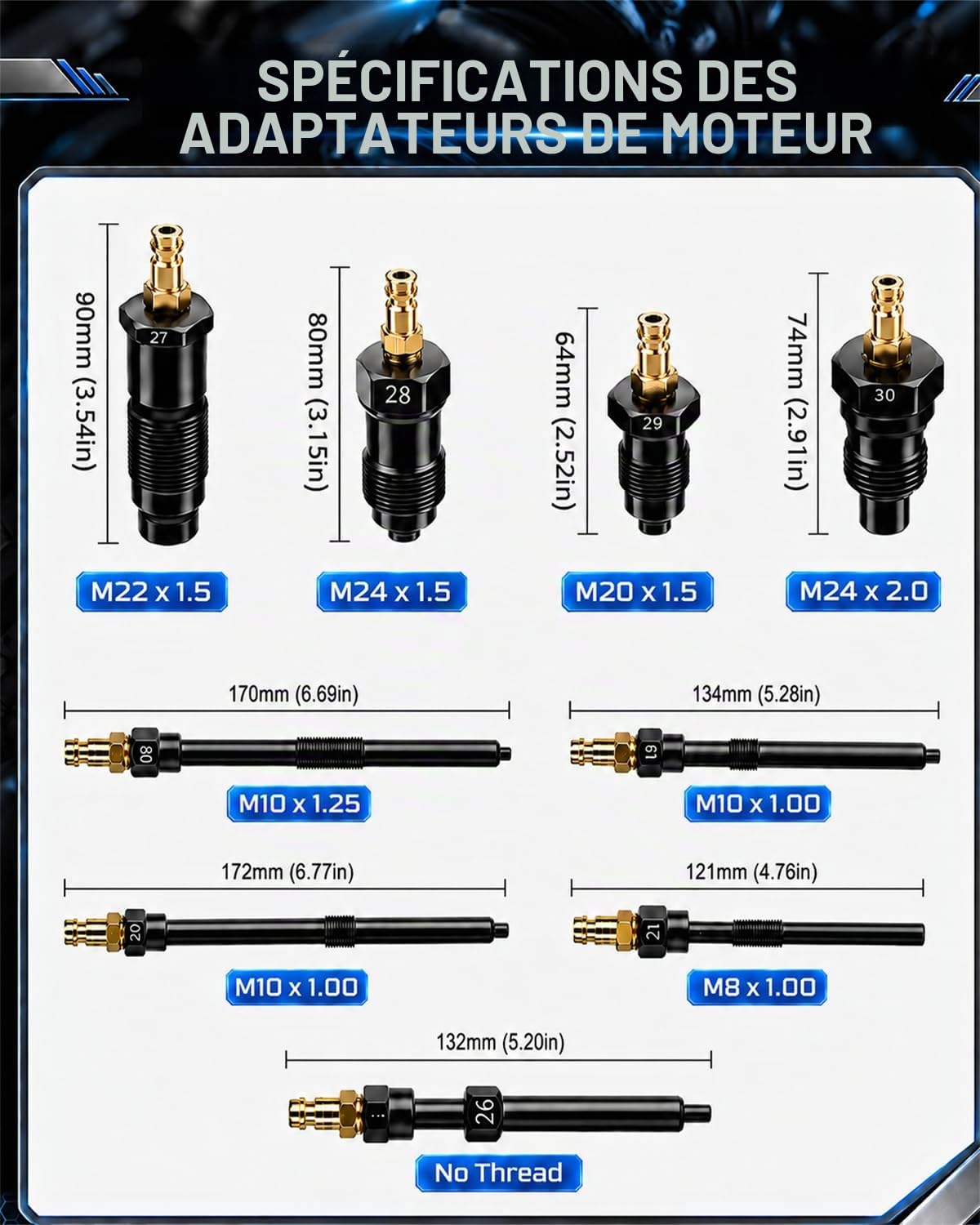 47PCS Kit Compressiomètre, Testeur de Compression Moteurs Diesel et Essence | Compressiomètre Diesel avec Compressiomètre 0-700 PSI / 0-50 Bar, Test Compression Moteur Compatible HDi, TDCi, Pumpe-Düse