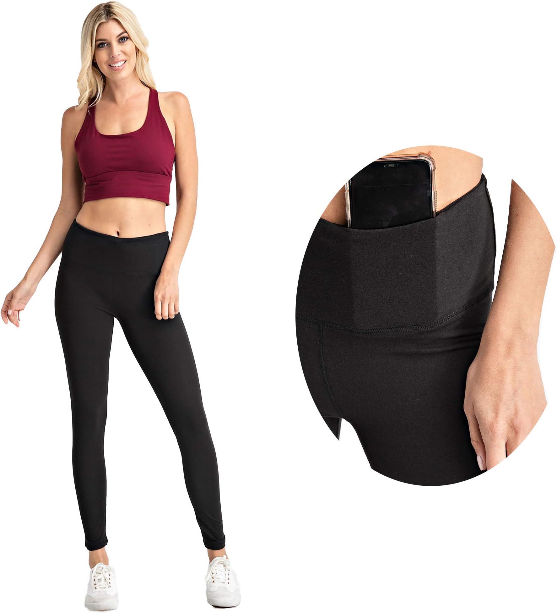 Butter Soft Leggings with Inner Pocket Womens Wide Waist Athleisure Wear Active Leisurewear Yoga Pants Regular & Plus Size