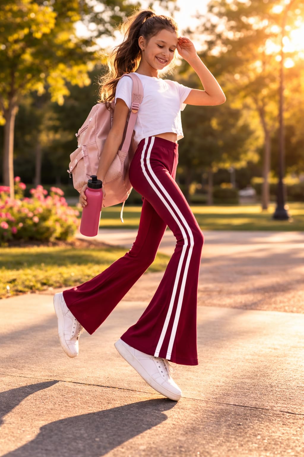 T2F Leggings svasati da ragazza, confezione da 5, pantaloni bootcut in cotone elasticizzato con strisce laterali, comodi abbigliamento sportivo per bambini, combinazione multicolore (2-14 anni)