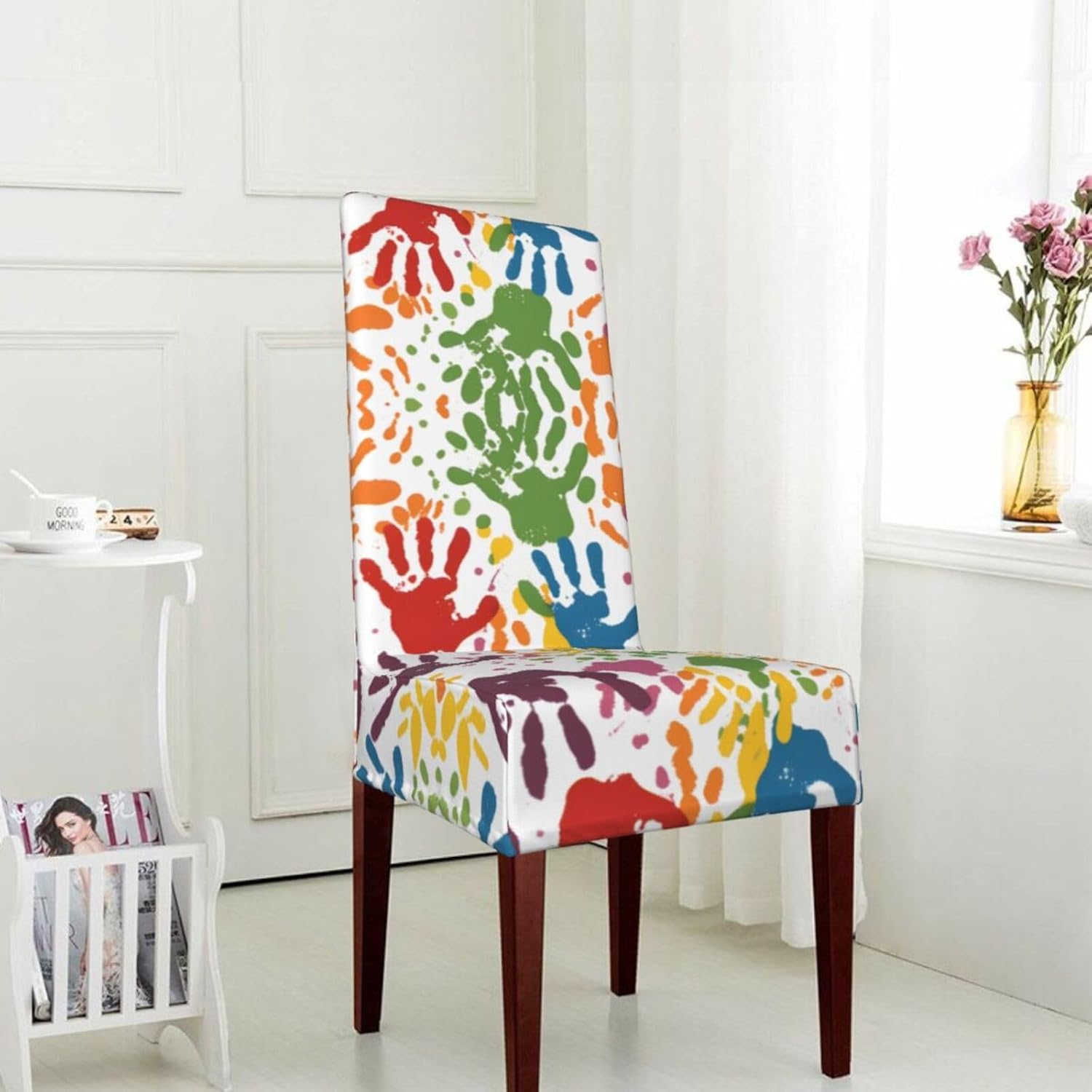 Kids Hand Print Prints Protection Cover for Dining Chair - Stretchable Chair Throw Covers for Dining Room, Hotel Event Party