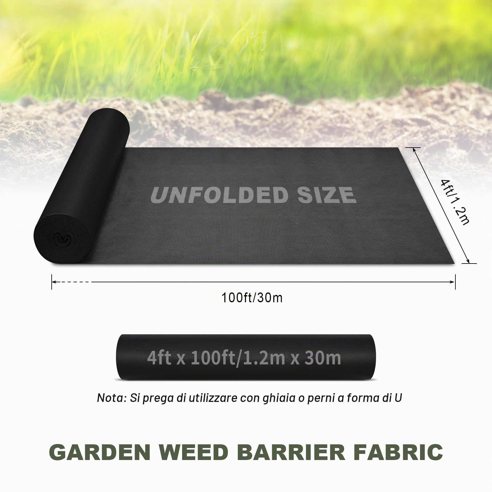 Tessuto Non Tessuto per Erbacce da Giardino, 1,2 m x 30 m, permeabile all'Acqua, Tessuto Ecologico per Erbacce in Polipropilene Non Tessuto, per Giardino