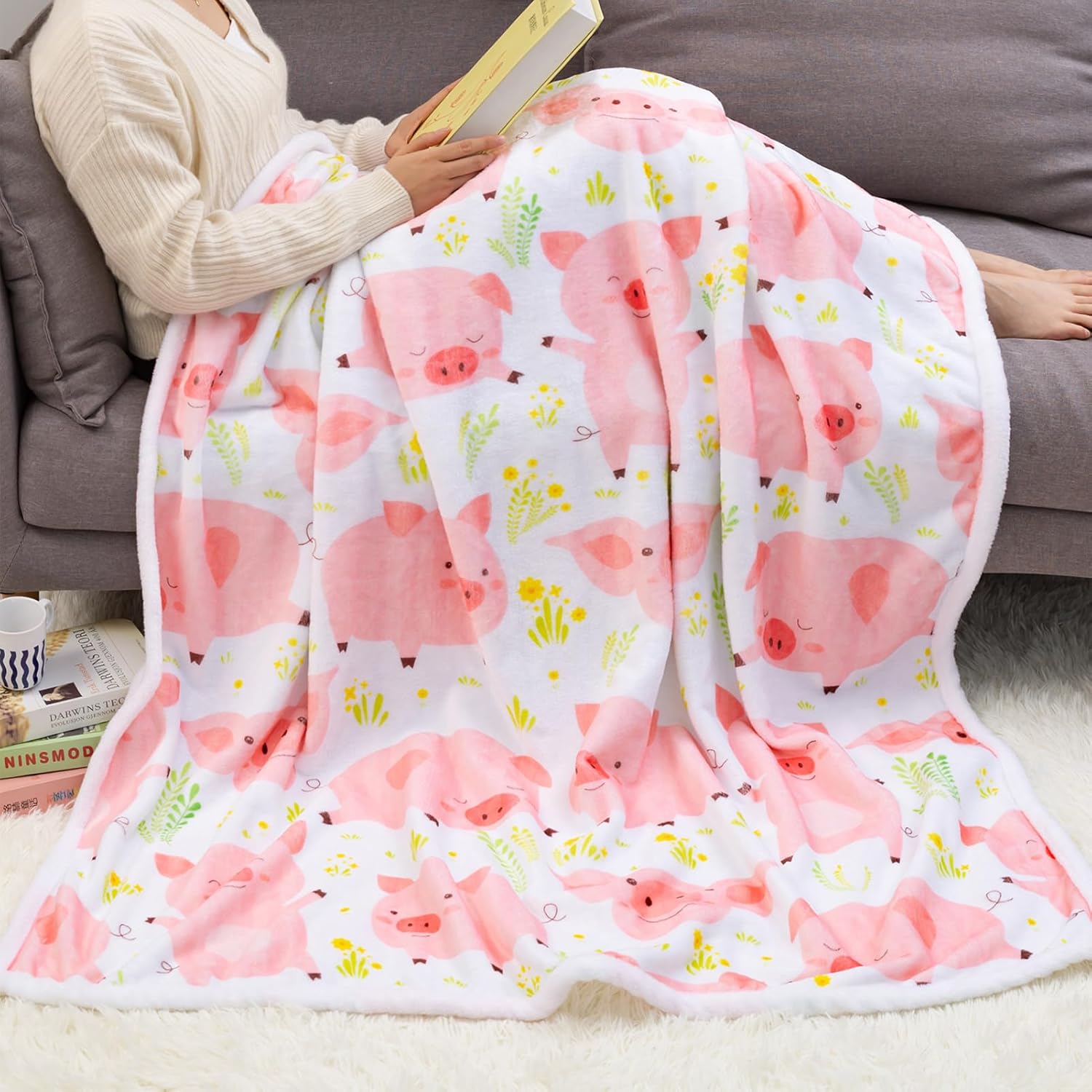 Pig Blanket Super Soft Pink Pigs Blankets for Girls Cute Piggy Gift for Kids and Adults Twin Pig Gifts for Girl Couch Bed Sofa Deco Blanket (Pink Pig, 60"x80")