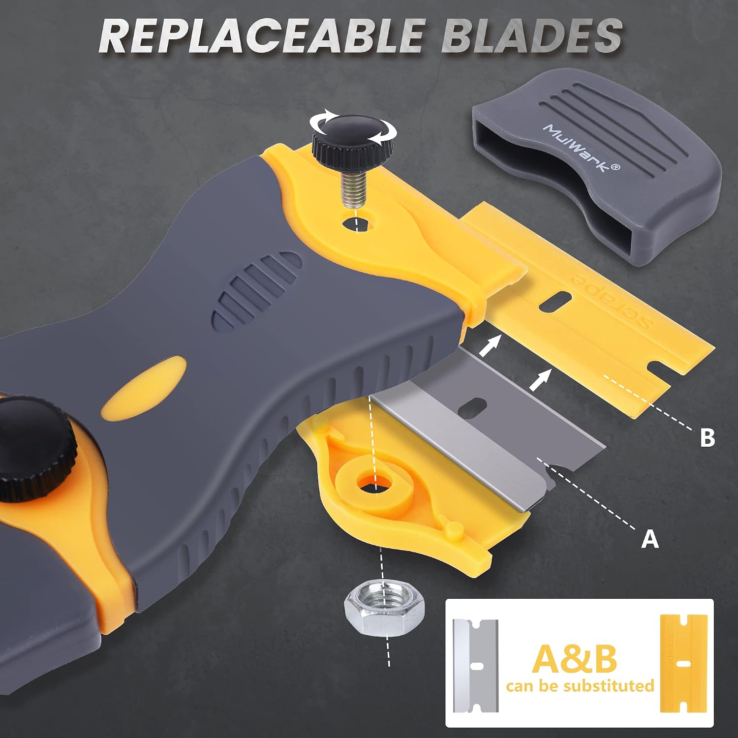 MulWark Razor Blade Scraper, 2Pack Razor Scraper Tool with 100PCS Plastic Blades for Gasket Remover, Labels Decal and Adhesive Remover for Windows and Glass