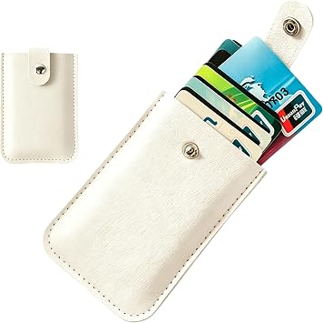 WEERSHUN Minimalist Pull Tab Card Holder, Slim Wallet Credit Card Holder, PU Leather Thin travel RFID Blocking Card Case, Hold up to 6/8 cards, Card holder, Cash Slot, Fast Access White