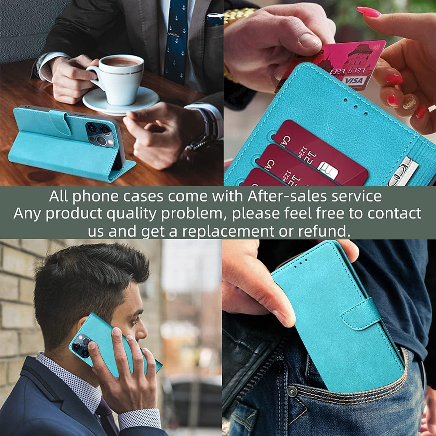 Leather Case for iPhone 14/14 Plus/14 Pro/14 Pro Max for Women Men, Premium Flip Wallet Case with Card Holder Kickstand Magnetic Clasp Shockproof TPU Shell (Color : Blue, Size : 14Pro)