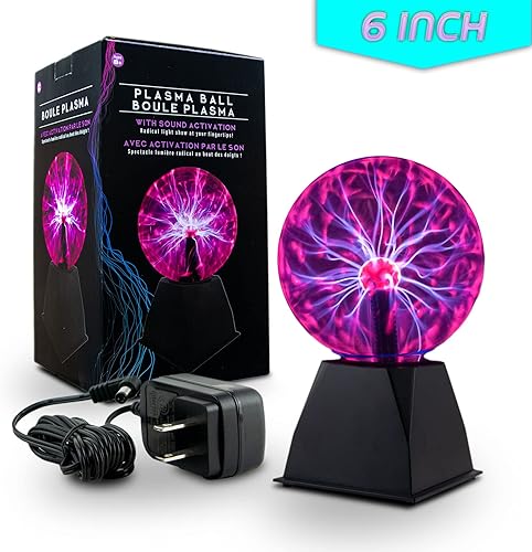 Miniatura 3 de Bola de plasma interactiva de 6 pulgadas, color morado con base negra, espectáculo de rayos fascinante, sensible al tacto y sensible al sonido,