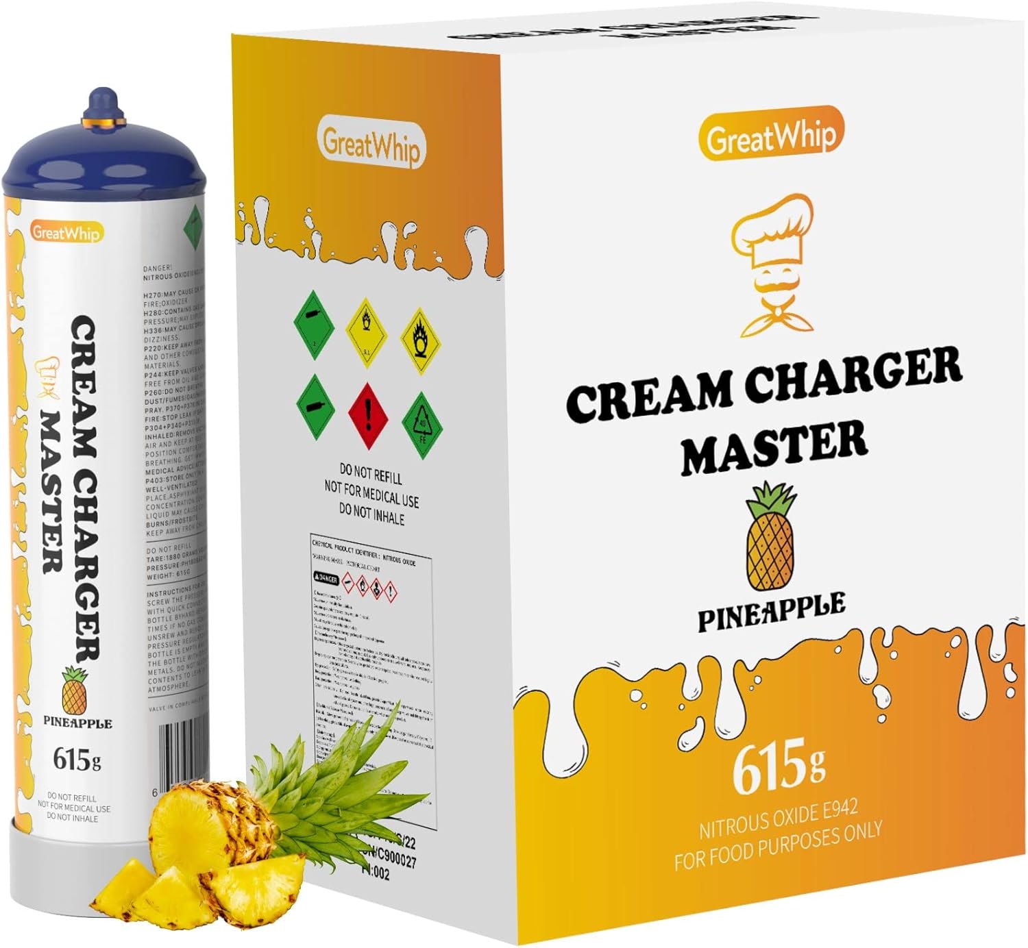 GreatWhip Pineapple Flavor 6 Cylinders Whipped Cream