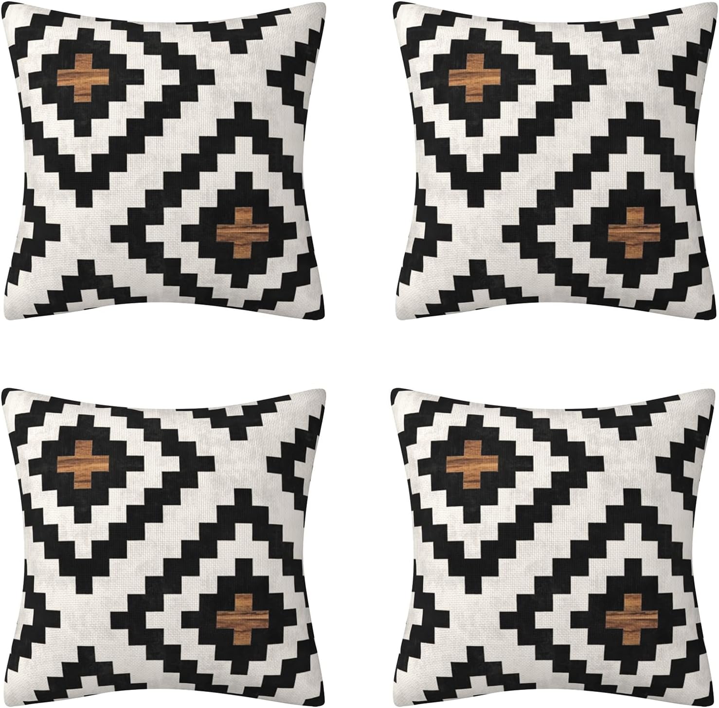 Aztec Black Brown Throw Pillow Cover Boho Western Farmhouse Decorative Throw Pillowcase Indoor Outdoor Cushion Cover Tribal Pattern Geometric Pillowcase for Couch Bedroom 16 x 16 Inch Set of 4