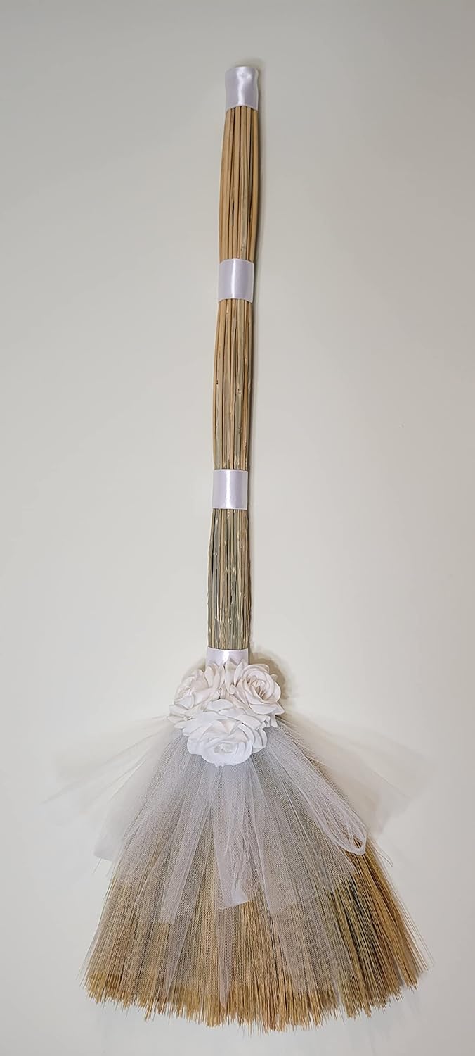 OnHoliday White Rose Trinity Wedding Jump Broom 34" Wedding Jumping Ceremony Bridal Accessory