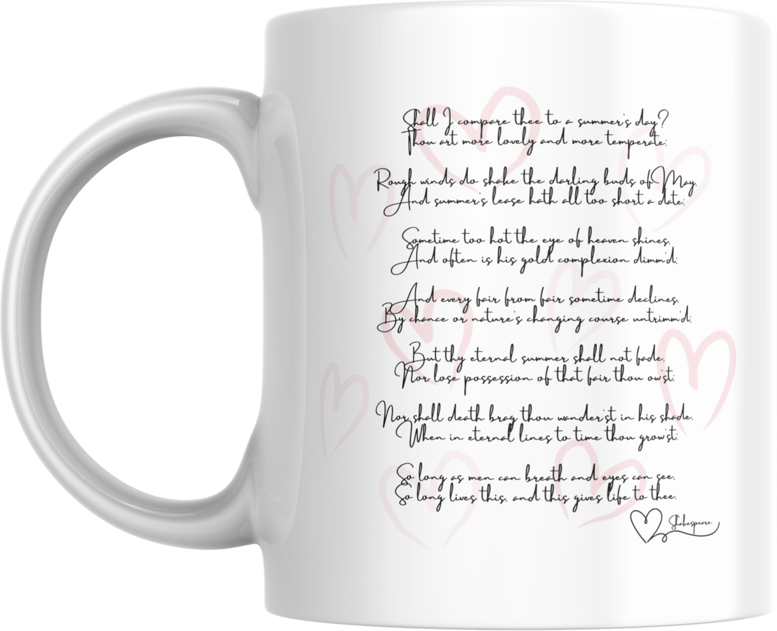 Shakespeare Love Poem Mug - Shall I Compare Thee To A Summer's Day, Gift for Husband, Wife, Boyfriend, Girlfriend, English Teacher, Poet, Writer, Author, Valentines