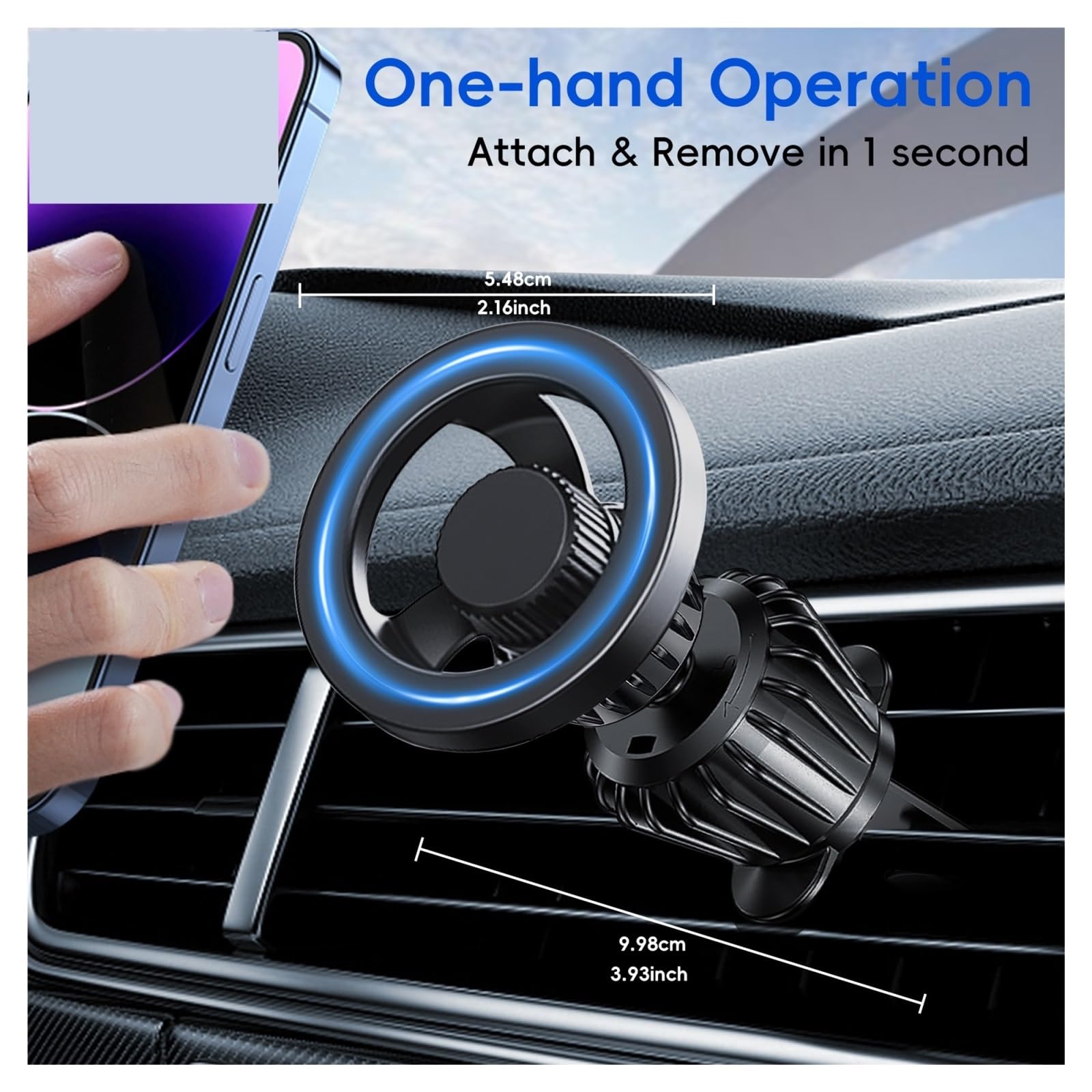 Generico Supporto for telefono da auto, compatibile con supporto magnetico for presa d'aria iPhone, magnete più potente nero