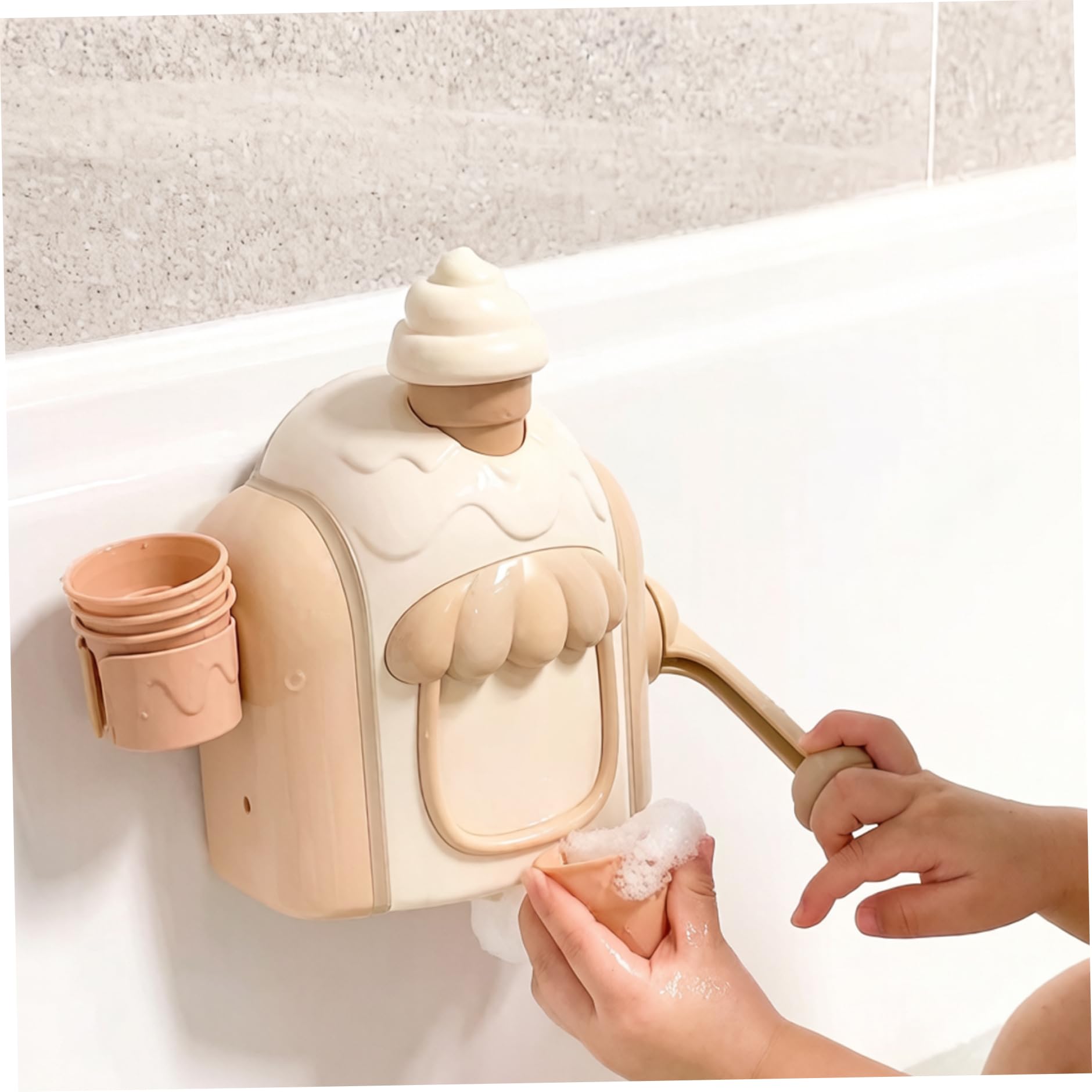 Bathtub Bubble Machine for Kids - Manual Bubble Maker with Suction Cup, Ice Cream Play Set for Bath Fun, Khaki Bath Toy, Maker, Bathtub Machine — view 3