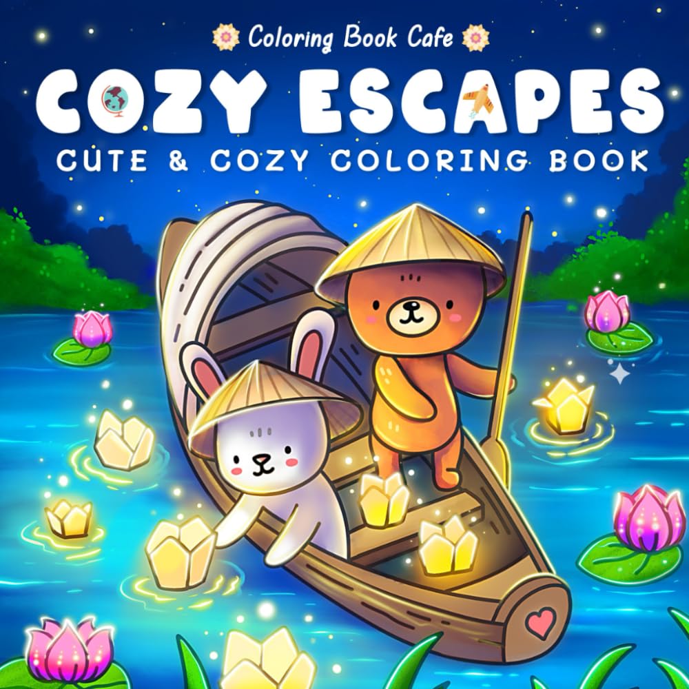 Cozy Escapes: Coloring Book for Adults and Teens Featuring Adorable Animal Characters Enjoying Hygge Holidays Across the Globe (Cute and Comfy Coloring Books)