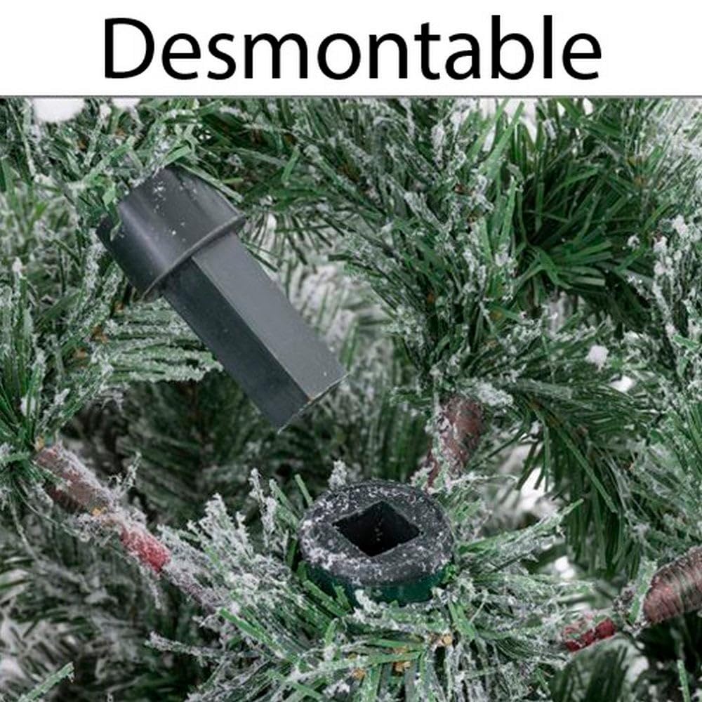 Árbol de Navidad artificial plegable nevado verde y blanco de 150 cm | Diseño compacto y seguro con 357 ramas ignífugas. Muy práctico para salones pequeños que buscan un toque mágico invernal.