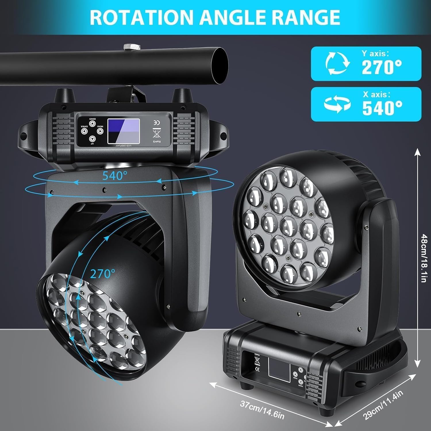 2PCS 19x15W Zoom Strahl Moving Head LED, RGBW DJ Licht DMX LED Bühnenleuchten Waschen für Party, Show, Disco, Konzert, Hochzeit, Weihnachten
