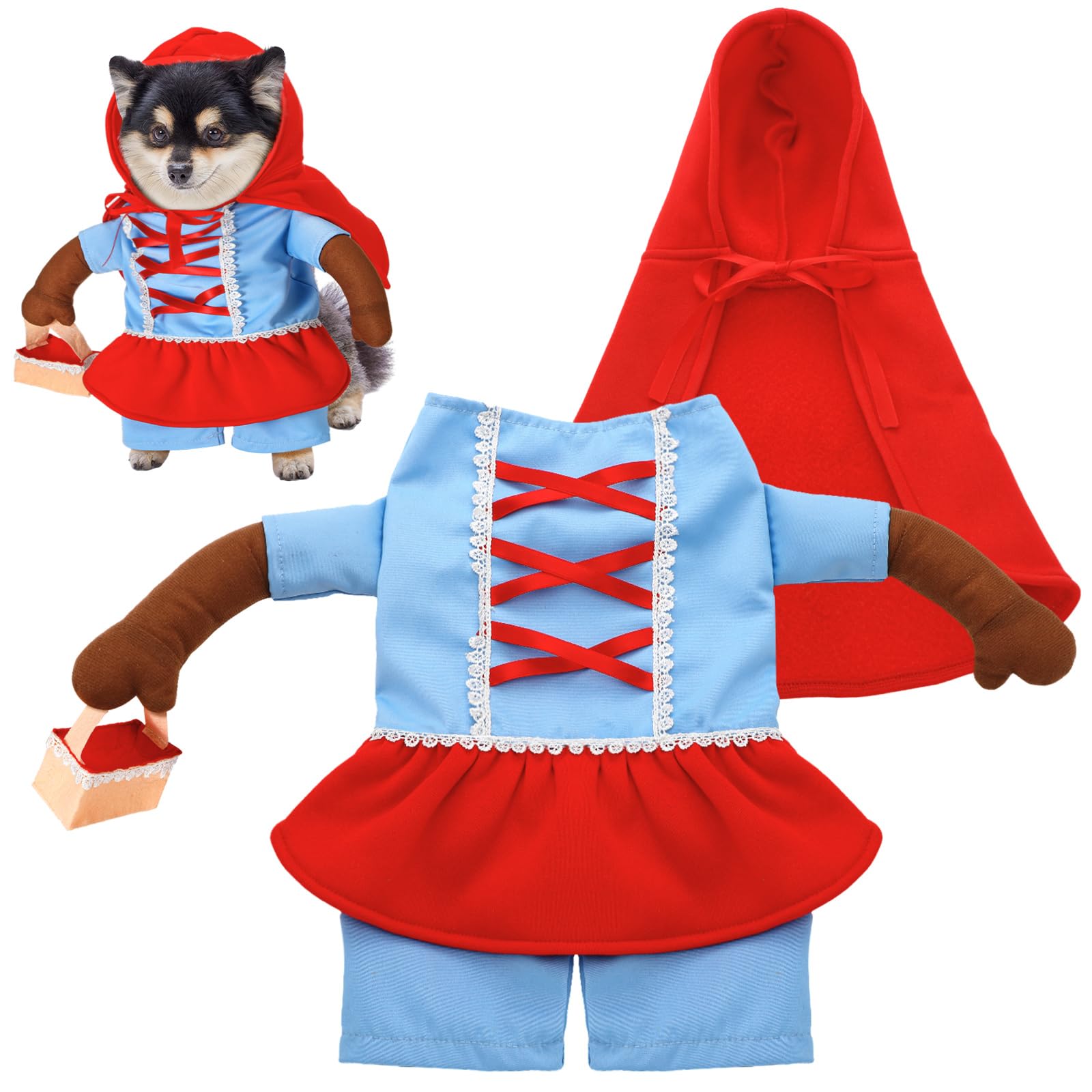 Huhumy Red Riding Hood Pet Dog Costume Halloween Dog Funny Cosplay Costume Clothes for Small Medium and Large Puppy(Small,Neck Length:11.8