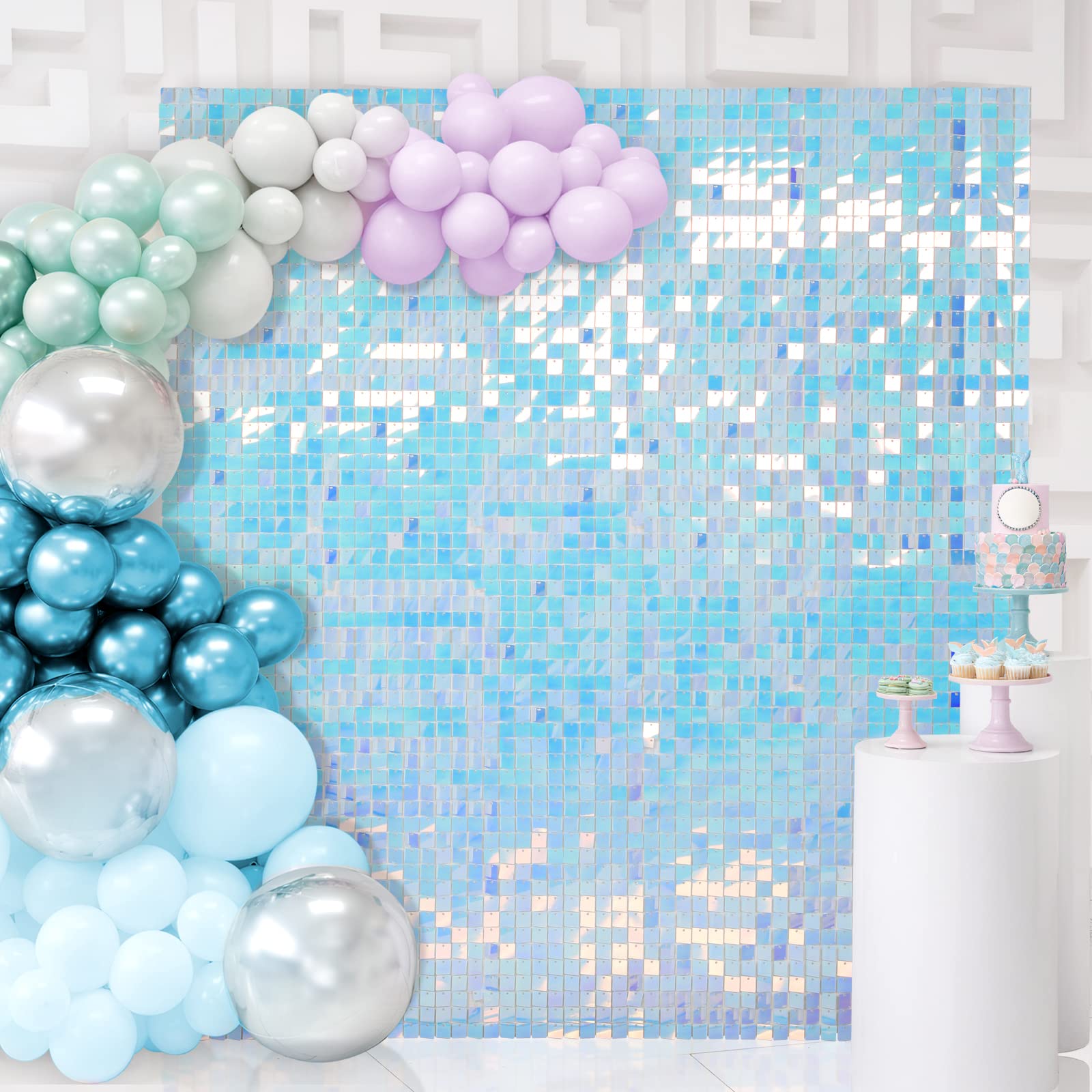 B-COOL 30 Packs Rainbow Shimmer Wall Backdrop Iridescent Sequin Wall Panels for Party Wedding Birthday Engagement Bachelorette Parties Anniversary Decoration