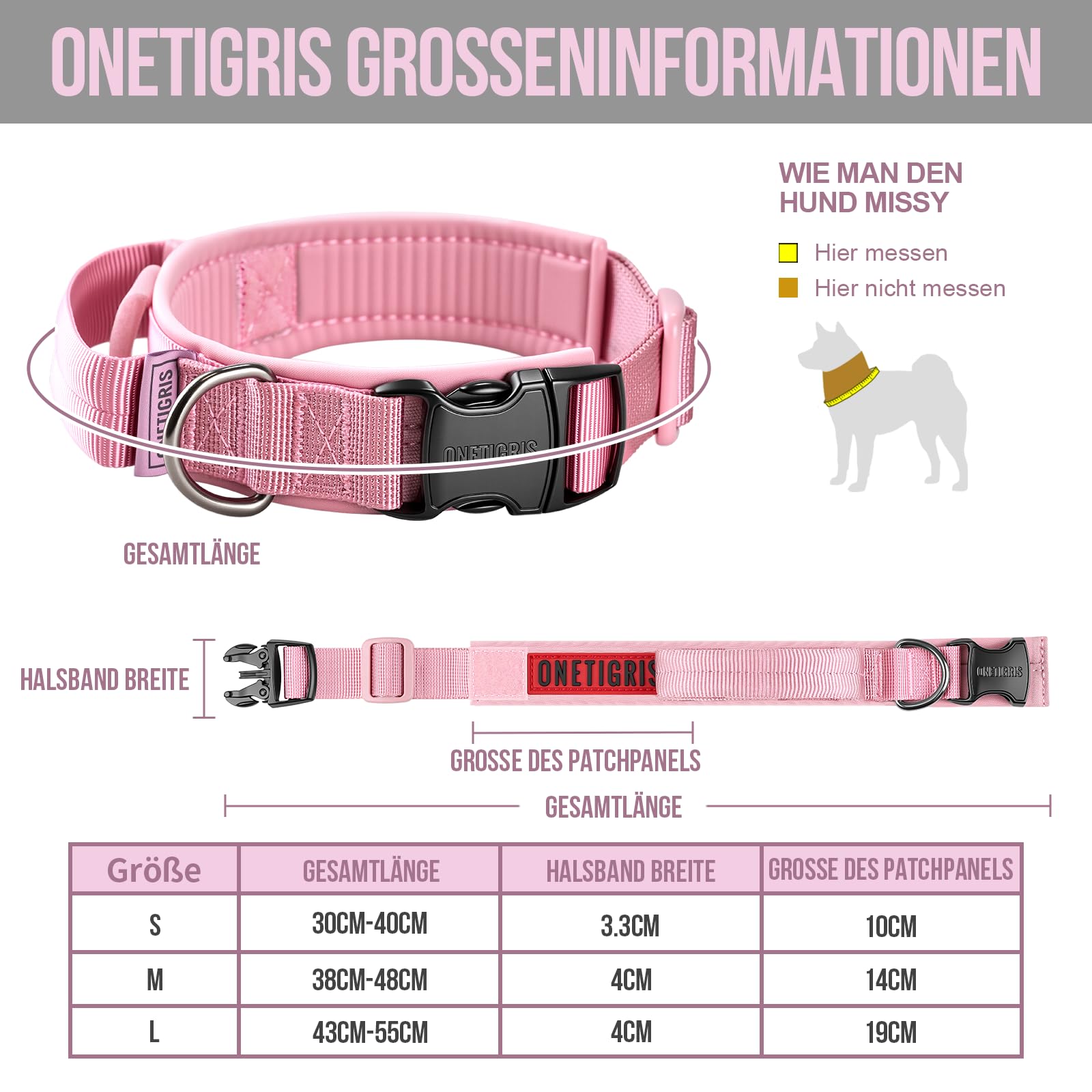 OneTigris Collare per cani con fibbia in metallo per cani (Rosa, S)