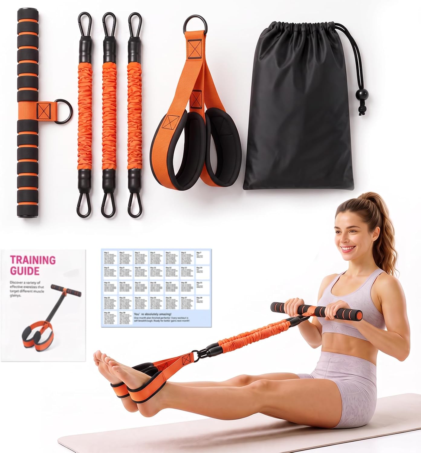 Pedal Resistance Band with Handle, 3-Tube Adjustable for Workout