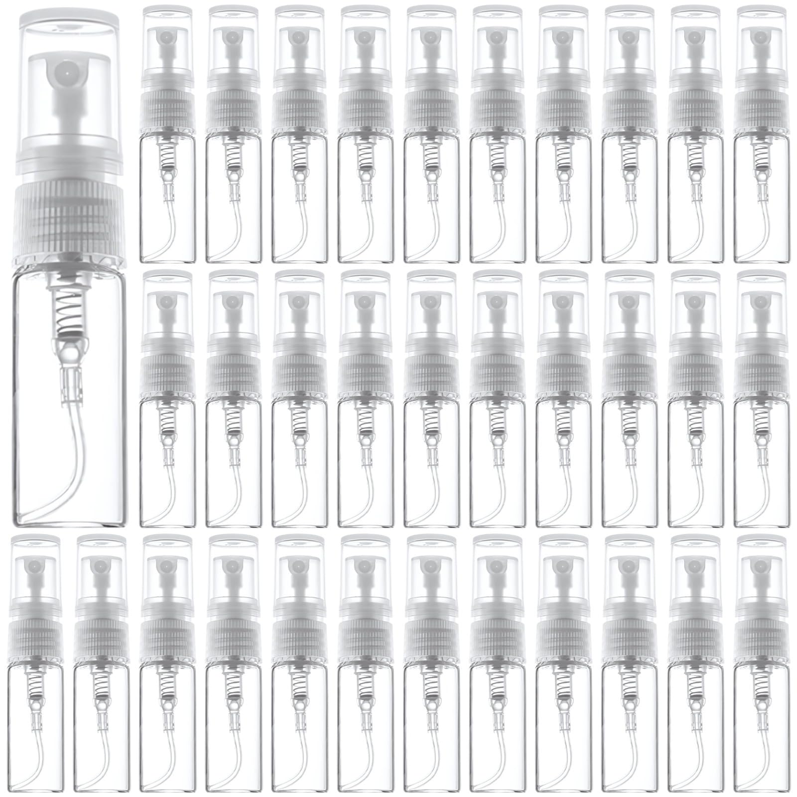 Auslaufsichere Sprühflaschen in Reisegröße, Mini-Sprühflaschen, 3 ml, transparentes Glas für Parfümproben, Duft, ätherische Öle, Gesichtsnebel, 100 Stück