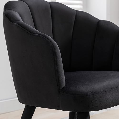 Miniatura 5 de Juego de 2 sillas de comedor de terciopelo negro modernas, sillas laterales de tapicería con patas de madera tapizadas para el hogar, cocina, sala
