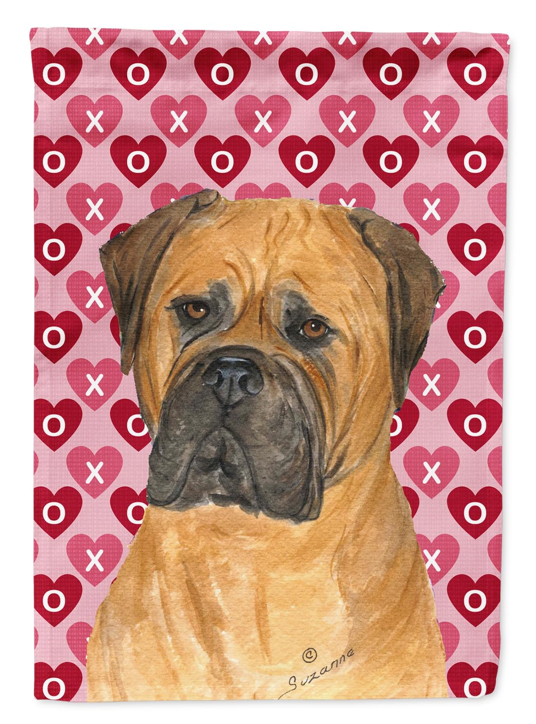 Caroline's Treasures SS4517GF Bullmastiff serca miłość i walentynki portret ogród flaga skrzynka pocztowa flaga dekoracyjna flaga podwórko baner na zewnątrz patio grafika podwórko rabaty kwiatowe,