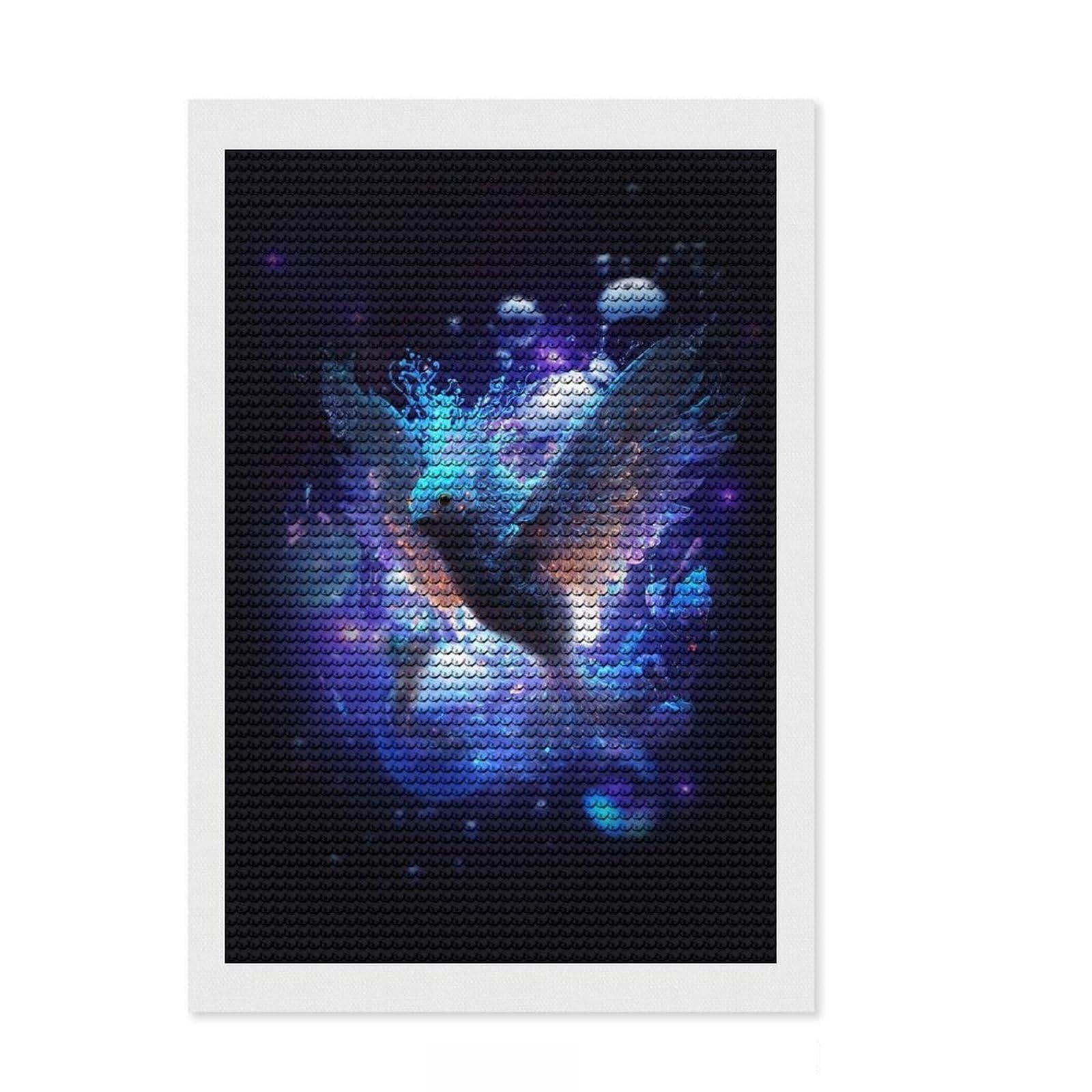 Junmoney Mystic Bird Diamond Painting Kit 8"x12", Mindful Craft Activity, Neat Printed Canvas, Modern Decor, Gift Idea, Adhesive Canvas