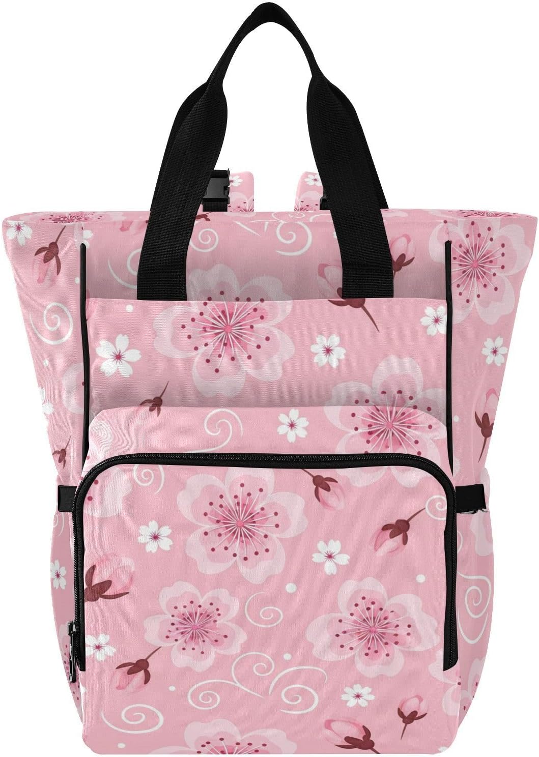 SPRIPORT Flowers Blossoms Pink Print Diaper Bag Backpack for Baby Boys Girls Multifunction Baby Essentials Travel Tote with Stroller Straps & Bottle Storage Nappy Changing Bag for Baby Shower Gifts