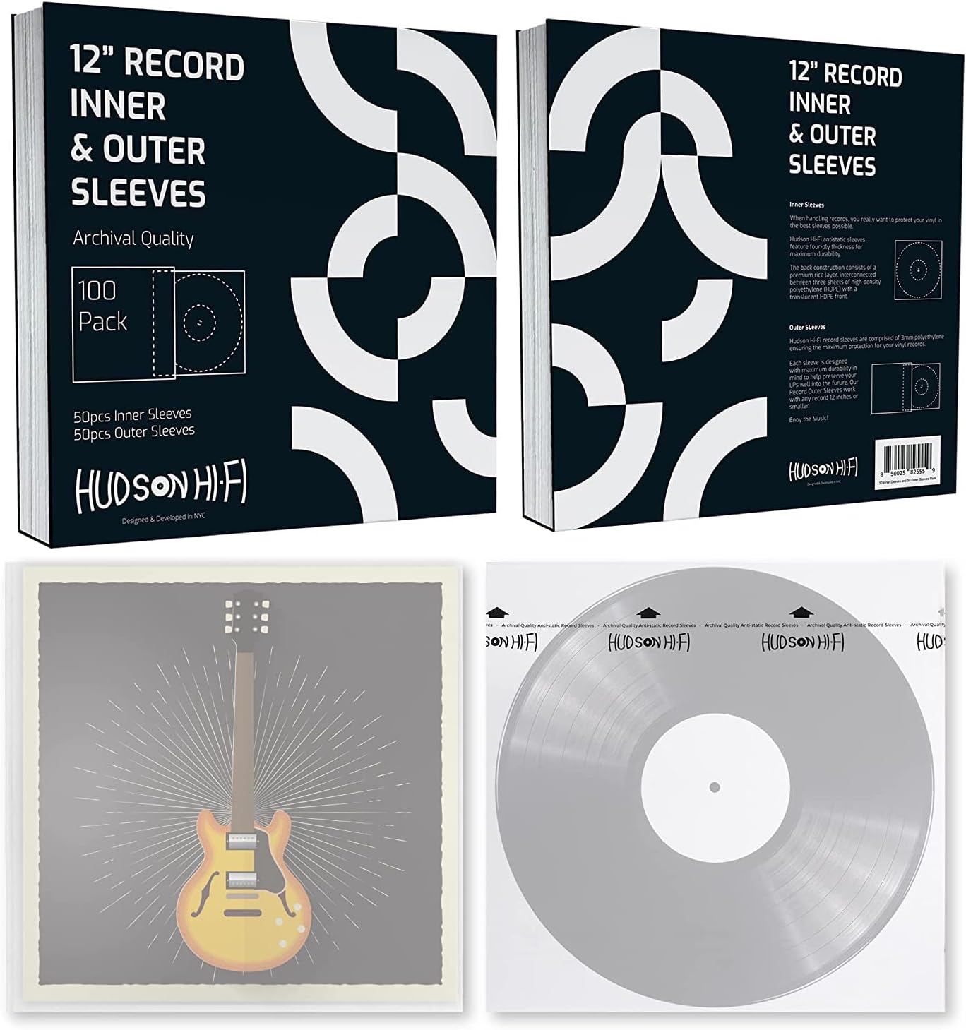 50x Inner & 50x Outer Protective Sleeves for Vinyl & Records Cover Art - Blocks Scratches, Static, Dust, Damage - Acid-Free, Smooth Slide - Fits Single Double Gatefold LP Sleeve