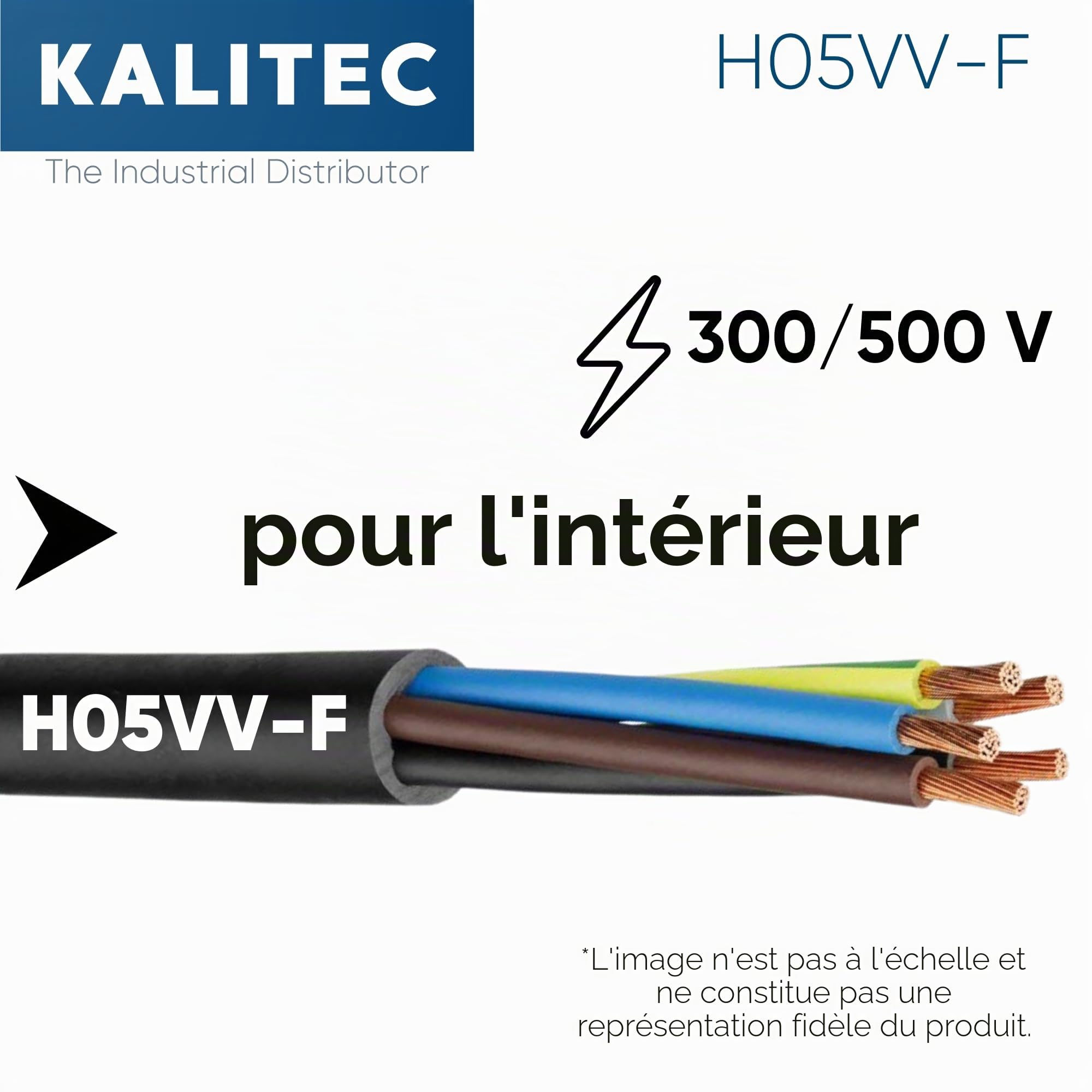 Kalitec H05VV-F Câble flexible de 10 m - 5 x 0,75 mm² - Câble d'alimentation 5G0,75 mm² avec conducteur de protection - Câble en PVC pour l'intérieur - Câble électrique noir - Câble de lampe flexible