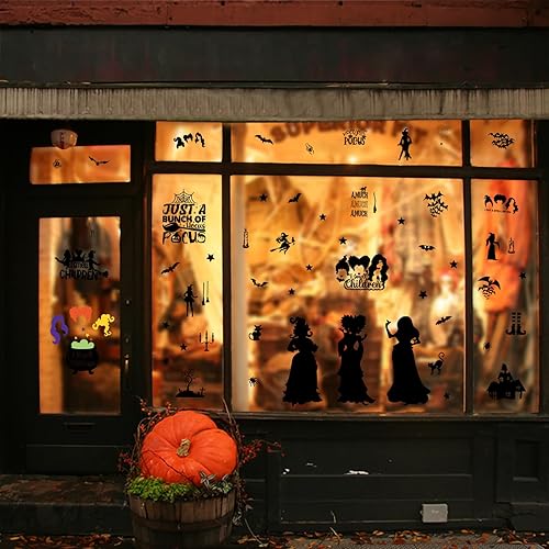 Miniatura 5 de Decoraciones de Hocus Pocus, calcomanías de ventana de Halloween, 9 hojas, 91 piezas de calcomanías de Hocus Pocus de doble cara, calcomanías de