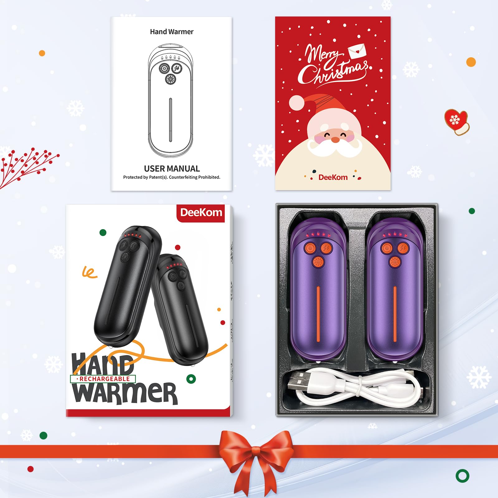Wiederaufladbare Handwärmer 2 Pack, 6000mAh Elektrischer Handwärmer Wiederaufladbar, 2 in 1 Tragbare Handwärmer mit AI Smart Chips, Outdoor, Jagd, Camping für Familie zu Weihnachten