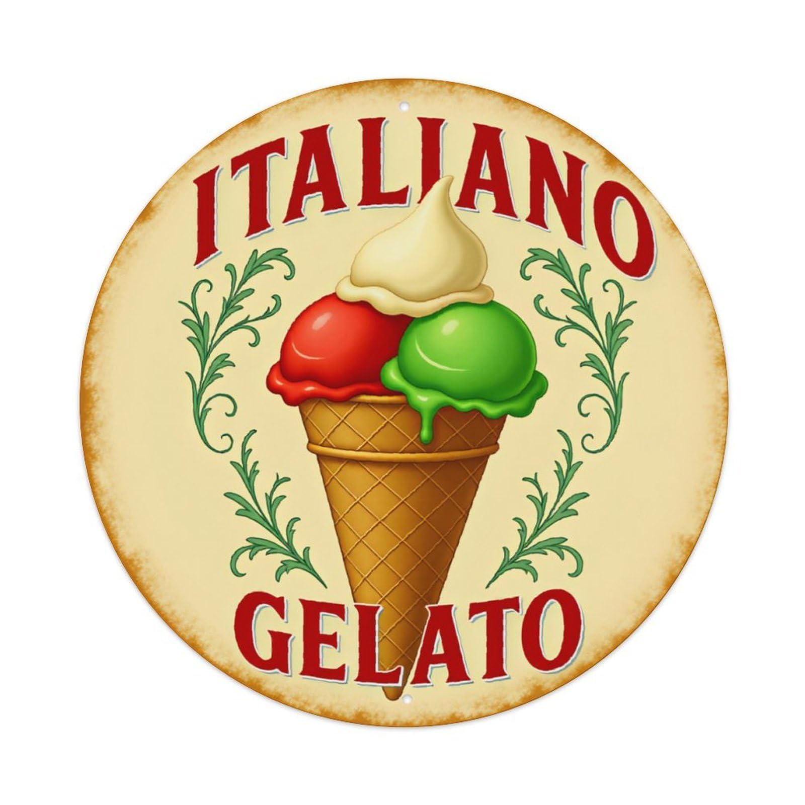Ldfuieksufg Style Vintage Italiano Gelato Ice Cream Sign Vintage Aluminium Metal Sign, Retro Wall Decor For Home, Bar, Garage & Farmhouse 20X20cm