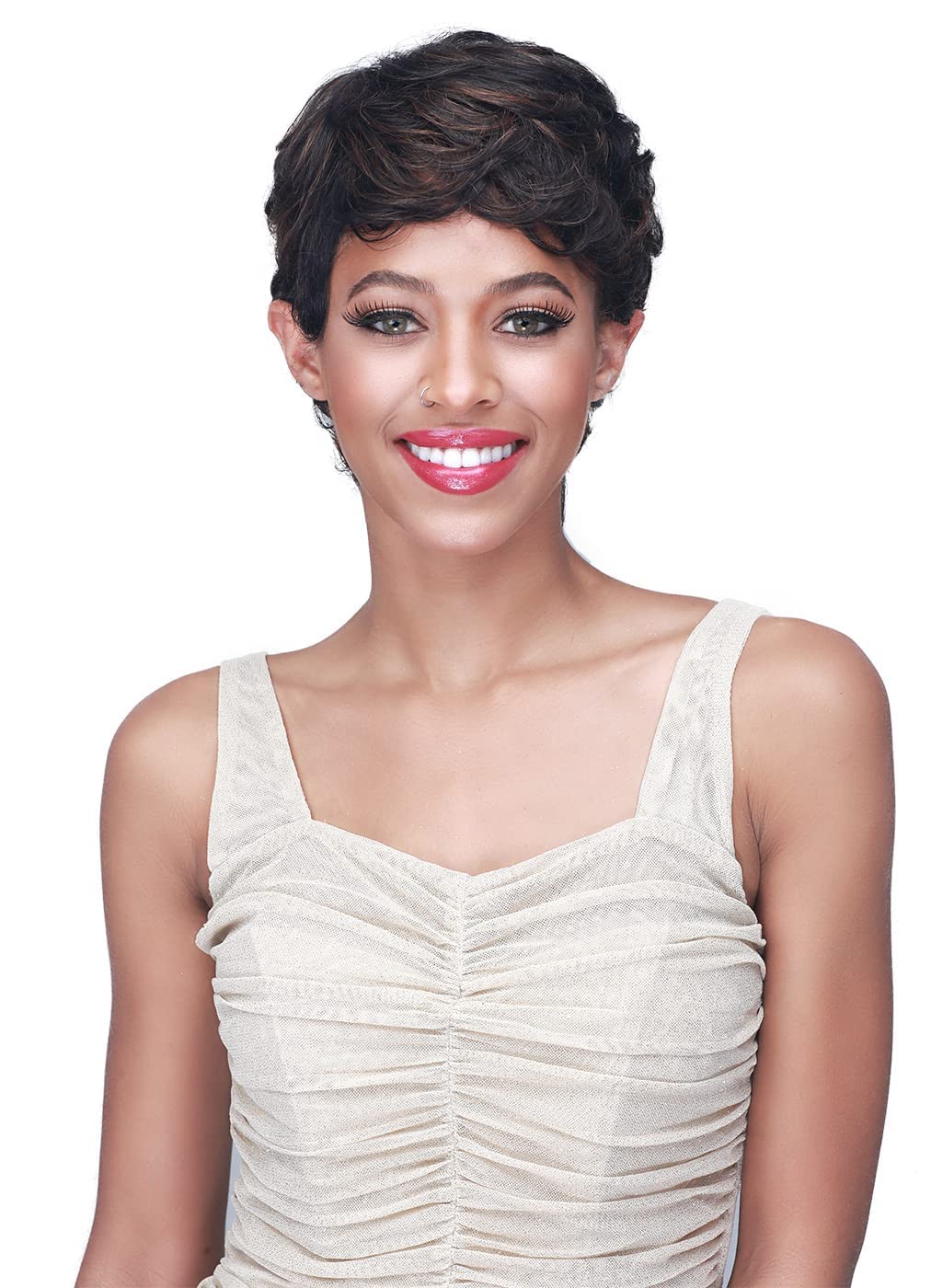 BOBBI BOSS Human Hair Short Cut Wig - MH1501 RYLEE, Pixie Crush Style Wigs with Flexfit Cap(1, Jet Black)
