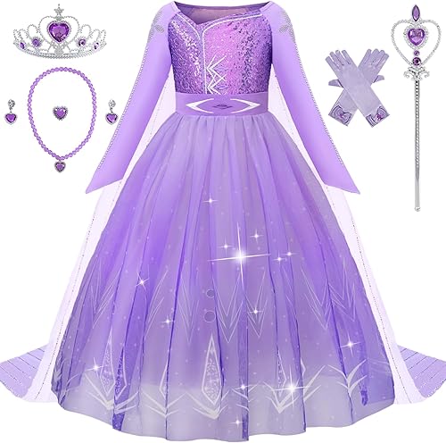 Vestido de princesa para niñas, vestido de princesa morado con accesorios para Halloween, fiesta de reina de las nieves, cosplay