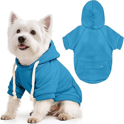 PETCARE Suéter con capucha para perros pequeños, sudaderas con capucha azul para mascotas, sudaderas de forro polar suave con bolsillo, suéteres