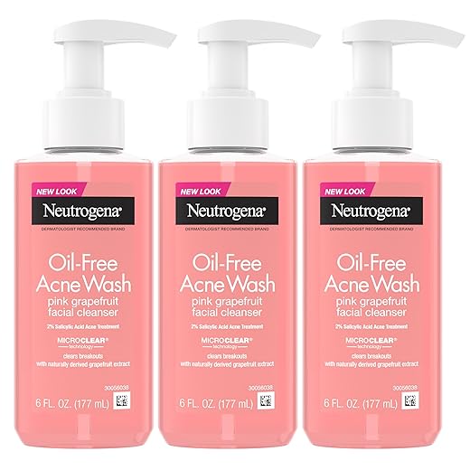 Neutrogena Oil-Free Pink Grapefruit Pore Cleansing Acne Wash and Daily Liquid Facial Cleanser with 2% Salicylic Acid Acne Medicine and Vitamin C, 6 fl. oz
