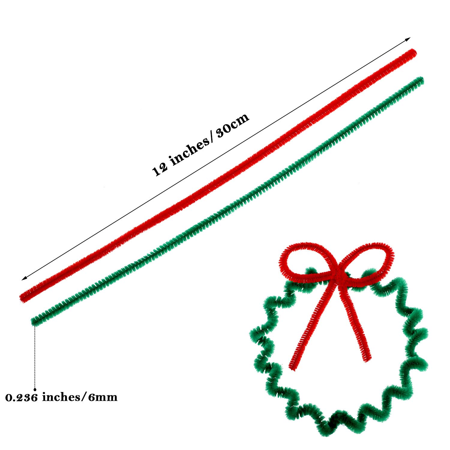 300 piezas de limpiadores de tuberías, manualidades, tallos de felpilla para proyectos de manualidades, suministros de decoración de Navidad, 0.236 in x 12 pulgadas, rojo y verde () 5