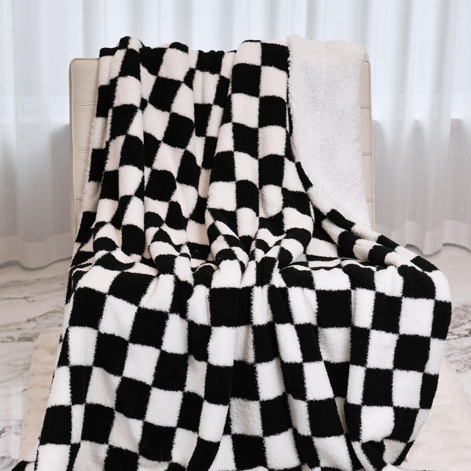 DREAMLANDING Sherpa Fleece Blanket Sofa Throw Double-Sided Super Soft Warm Throw Blanket For Bed, Sofa, Couch (Black Checkered, 150180cm) - Image 4