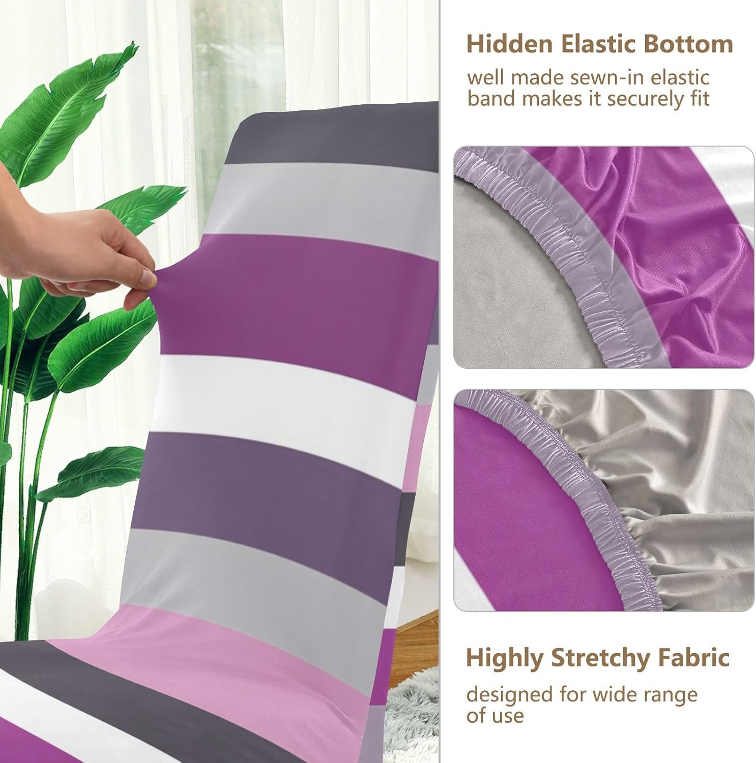 ALAZA Chair Covers for Dining Room, Gray and Purple Striped Stretch Chair Cover Sets Chair Protector Removable Washable for Ktichen Restaurant Hotel